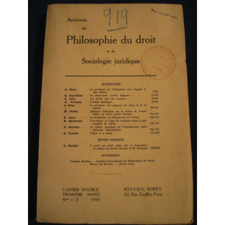Archives des philosophie du droit et de la sociologie juridique...