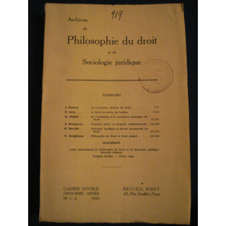 Archives de philosophie du Droit et de sociologie juridique. Le...