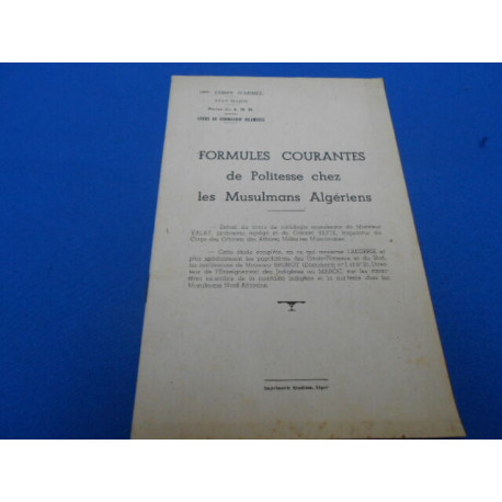 Formules de politesse chez les Musulmans Algériens. Cours de...