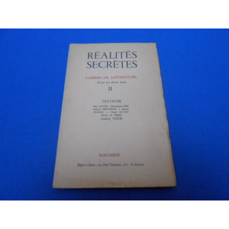 REVUE: REALITES SECRETES II. Cahiers de littérature diriges par...