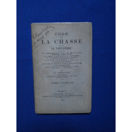 Code de la chasse et de la louveterie. Supplément a la deuxième...