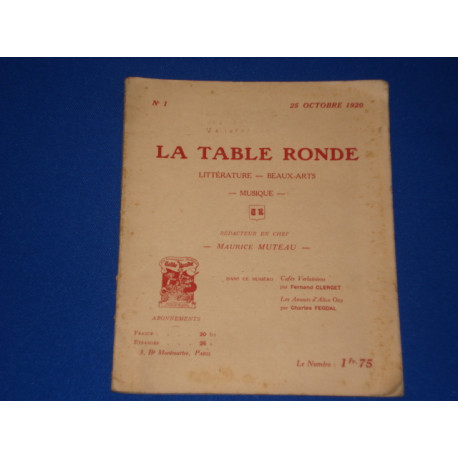 La Table Ronde. 25 Oct. 1920. N°1