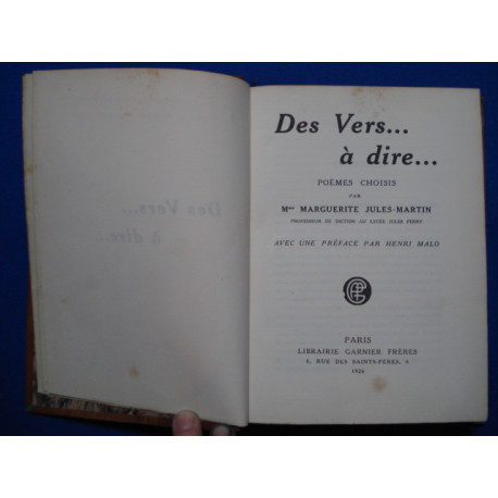 Des vers... à dire... Poèmes choisis par Mme Marguerite Jules...