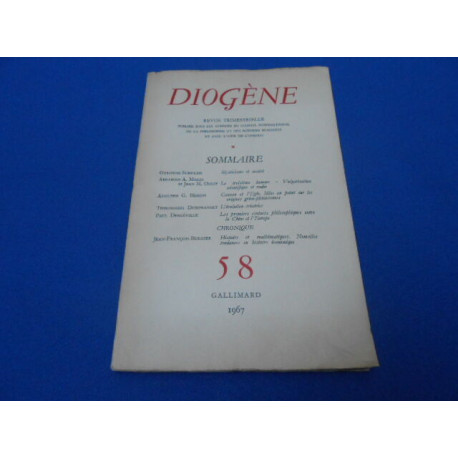 Revue: DIOGENE N°58. Revue Trimestrielle publiée sous les auspices...