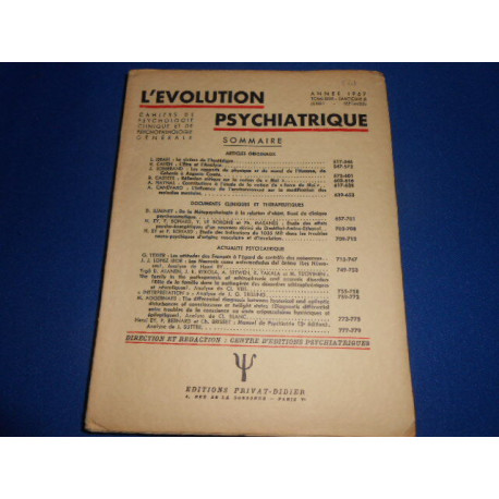 Revue: L'Evolution psychiatrique. Tome XXXII Fasc. III