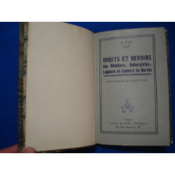 DROITS ET DEVOIRS des hôteliers aubergistes logeurs et loueurs de...