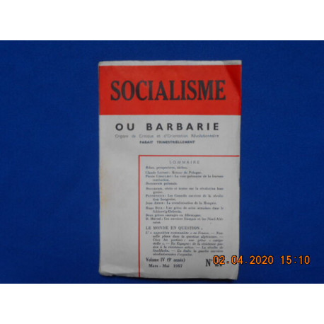 Revue. SOCIALISME OU BARBARIE. N°21. Organe de Critique et...