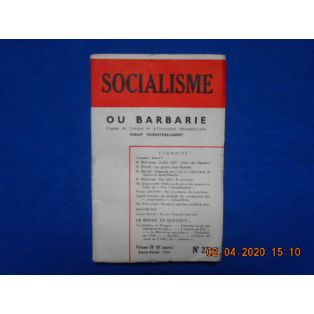 Revue. SOCIALISME OU BARBARIE. N°23. Organe de Critique et...