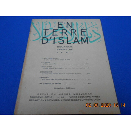 En Terre d'Islam. N°38. Deuxième Trimestre. Troisième série