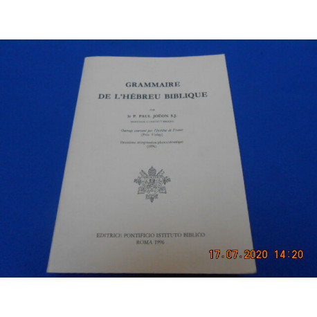 Grammaire de l'Hébreu Biblique. Deuxième réimpression