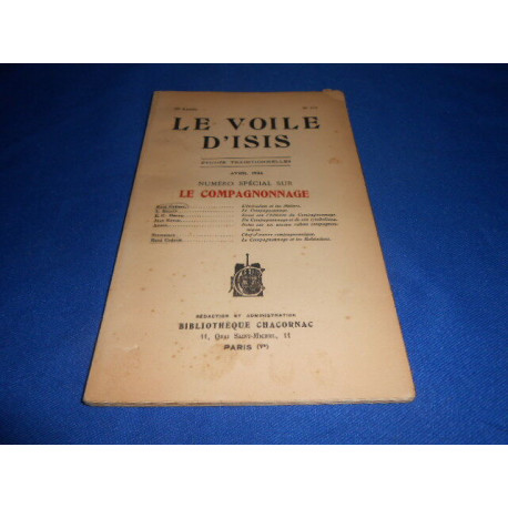 LE VOILE D'ISIS. Etudes Traditionnelles. N° spécial sur le...